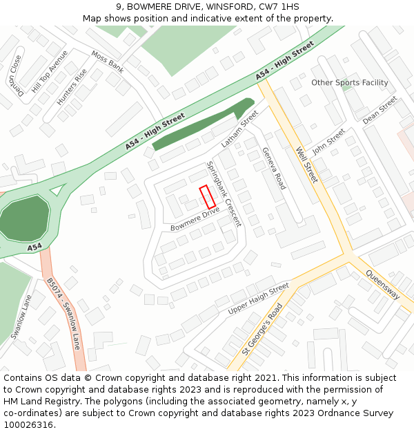 9, BOWMERE DRIVE, WINSFORD, CW7 1HS: Location map and indicative extent of plot