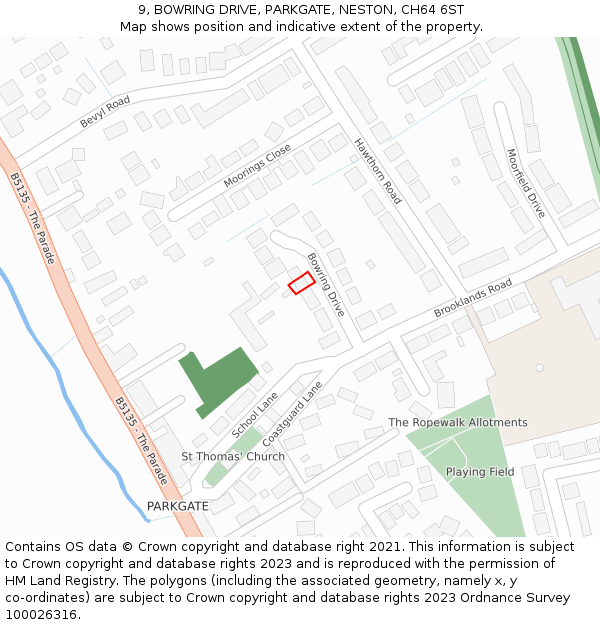 9, BOWRING DRIVE, PARKGATE, NESTON, CH64 6ST: Location map and indicative extent of plot