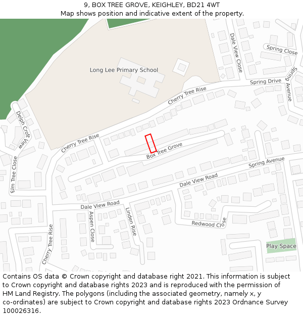 9, BOX TREE GROVE, KEIGHLEY, BD21 4WT: Location map and indicative extent of plot