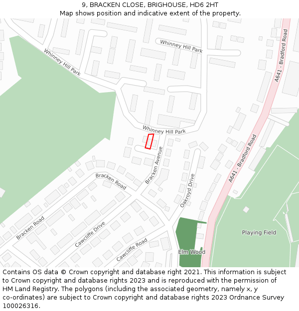 9, BRACKEN CLOSE, BRIGHOUSE, HD6 2HT: Location map and indicative extent of plot