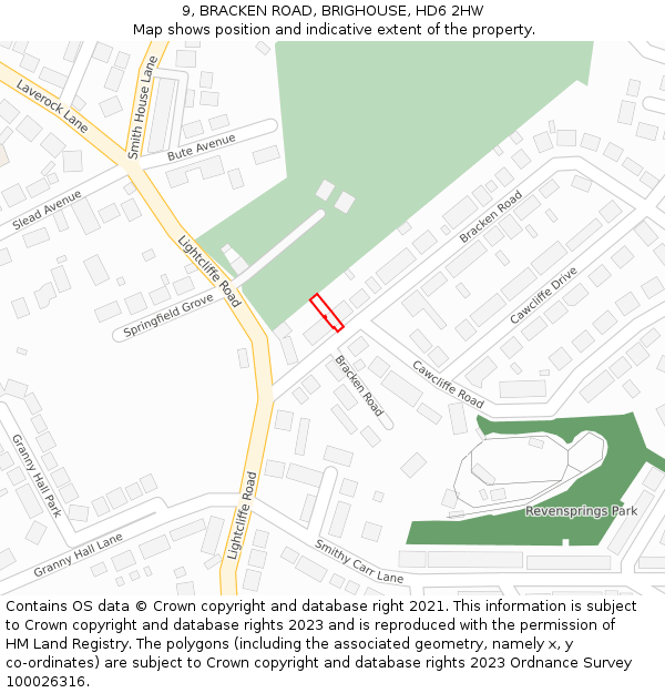 9, BRACKEN ROAD, BRIGHOUSE, HD6 2HW: Location map and indicative extent of plot