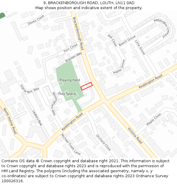 9, BRACKENBOROUGH ROAD, LOUTH, LN11 0AD: Location map and indicative extent of plot