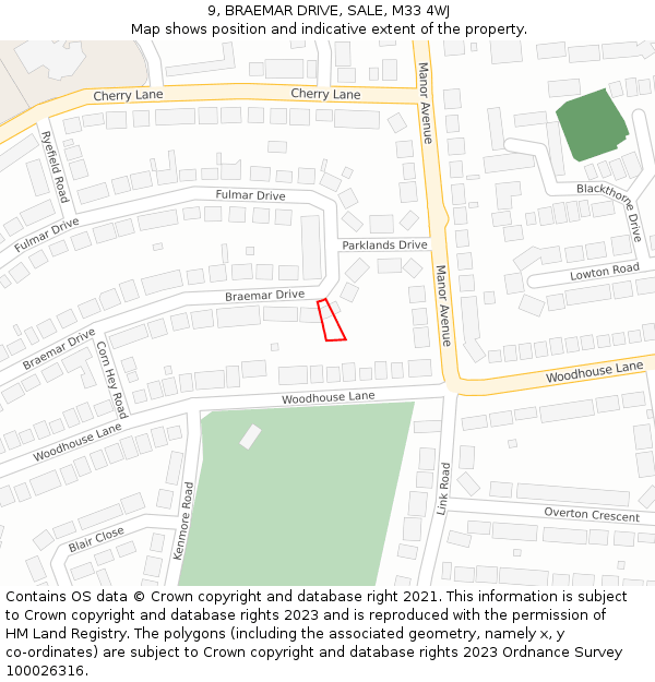 9, BRAEMAR DRIVE, SALE, M33 4WJ: Location map and indicative extent of plot