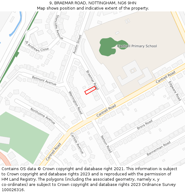 9, BRAEMAR ROAD, NOTTINGHAM, NG6 9HN: Location map and indicative extent of plot