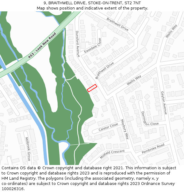 9, BRAITHWELL DRIVE, STOKE-ON-TRENT, ST2 7NT: Location map and indicative extent of plot