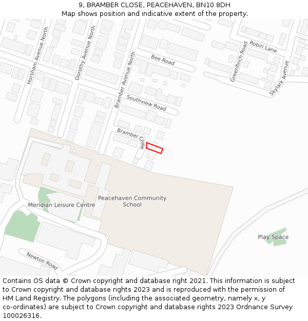 9, BRAMBER CLOSE, PEACEHAVEN, BN10 8DH: Location map and indicative extent of plot