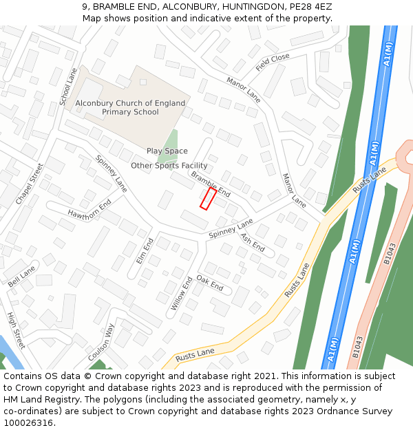 9, BRAMBLE END, ALCONBURY, HUNTINGDON, PE28 4EZ: Location map and indicative extent of plot