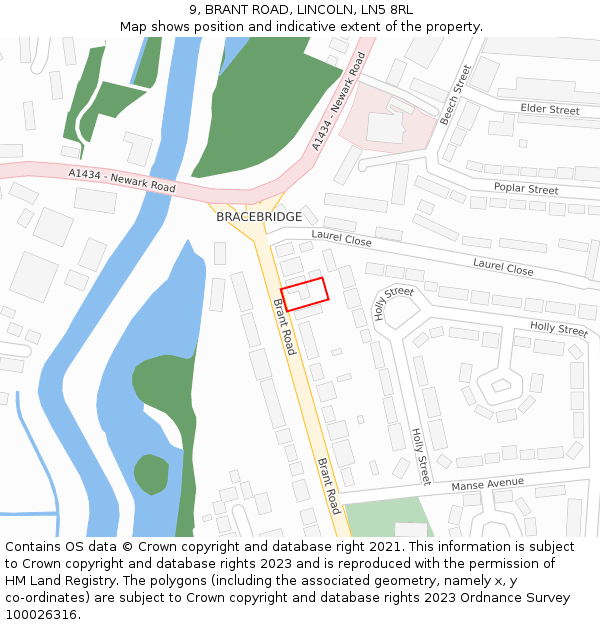 9, BRANT ROAD, LINCOLN, LN5 8RL: Location map and indicative extent of plot