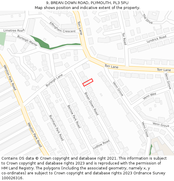 9, BREAN DOWN ROAD, PLYMOUTH, PL3 5PU: Location map and indicative extent of plot