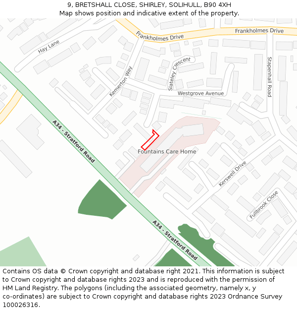 9, BRETSHALL CLOSE, SHIRLEY, SOLIHULL, B90 4XH: Location map and indicative extent of plot