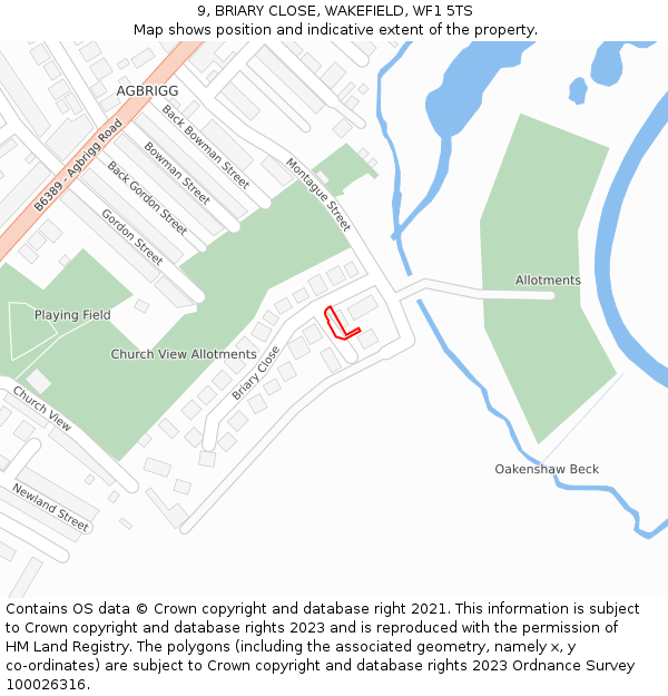 9, BRIARY CLOSE, WAKEFIELD, WF1 5TS: Location map and indicative extent of plot