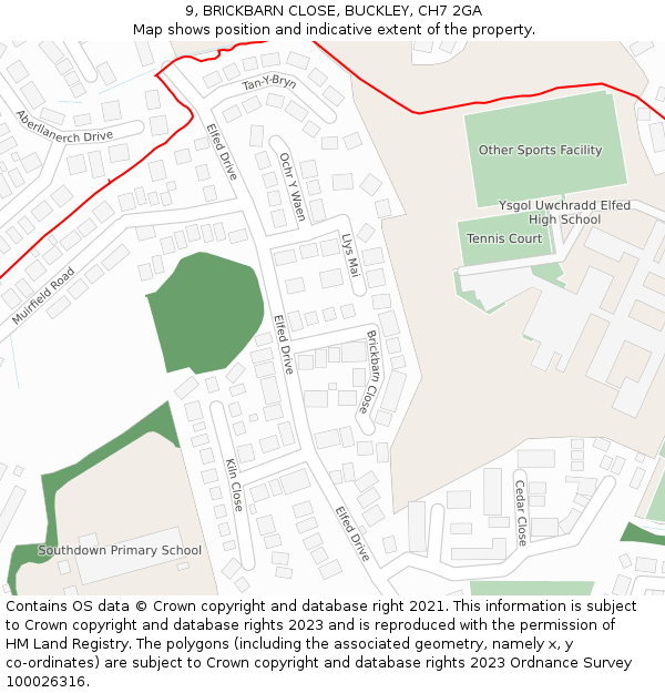 9, BRICKBARN CLOSE, BUCKLEY, CH7 2GA: Location map and indicative extent of plot