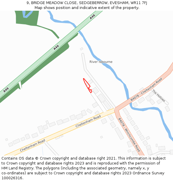 9, BRIDGE MEADOW CLOSE, SEDGEBERROW, EVESHAM, WR11 7FJ: Location map and indicative extent of plot