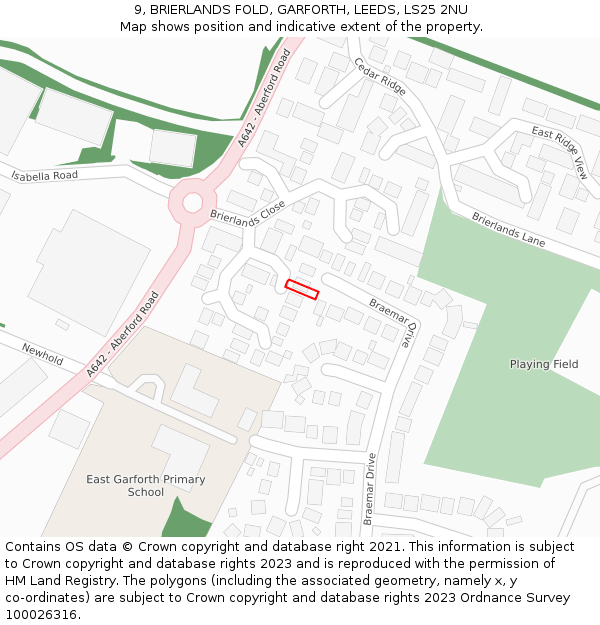 9, BRIERLANDS FOLD, GARFORTH, LEEDS, LS25 2NU: Location map and indicative extent of plot