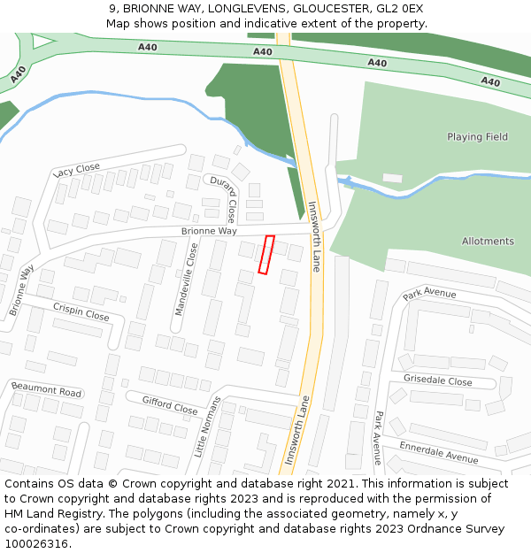 9, BRIONNE WAY, LONGLEVENS, GLOUCESTER, GL2 0EX: Location map and indicative extent of plot
