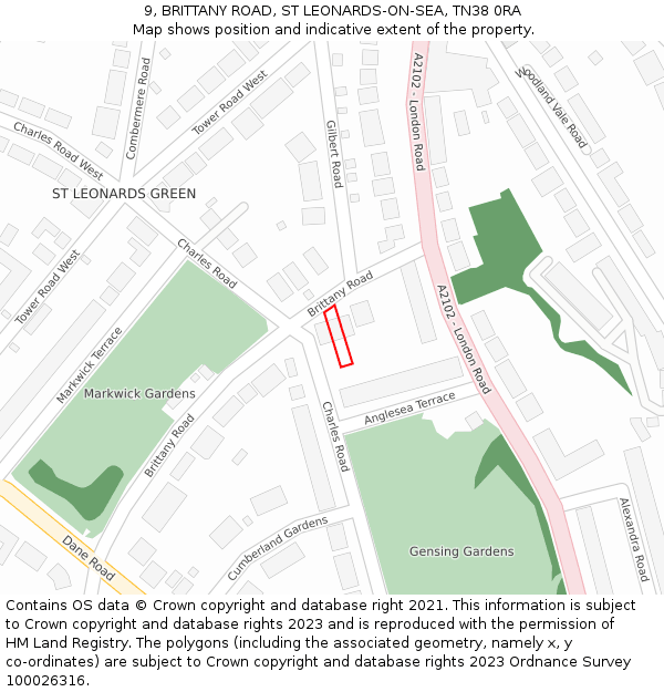 9, BRITTANY ROAD, ST LEONARDS-ON-SEA, TN38 0RA: Location map and indicative extent of plot