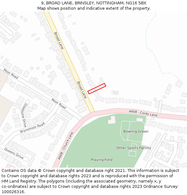 9, BROAD LANE, BRINSLEY, NOTTINGHAM, NG16 5BX: Location map and indicative extent of plot