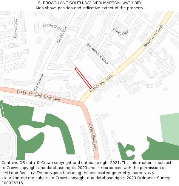 9, BROAD LANE SOUTH, WOLVERHAMPTON, WV11 3RY: Location map and indicative extent of plot