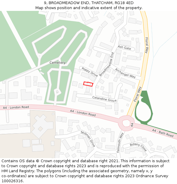 9, BROADMEADOW END, THATCHAM, RG18 4ED: Location map and indicative extent of plot