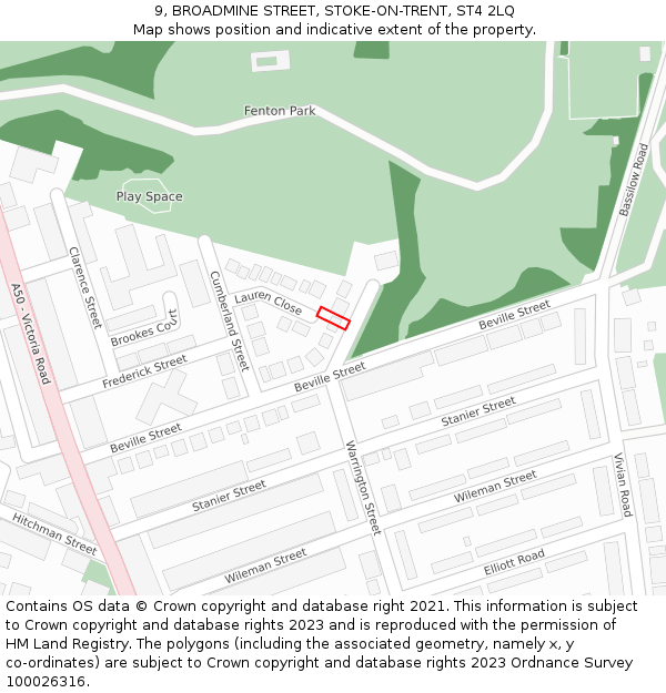 9, BROADMINE STREET, STOKE-ON-TRENT, ST4 2LQ: Location map and indicative extent of plot