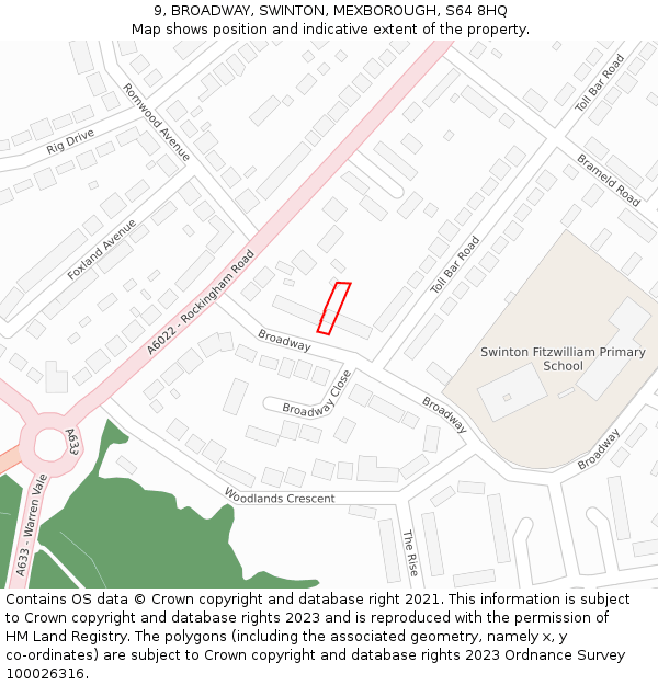 9, BROADWAY, SWINTON, MEXBOROUGH, S64 8HQ: Location map and indicative extent of plot