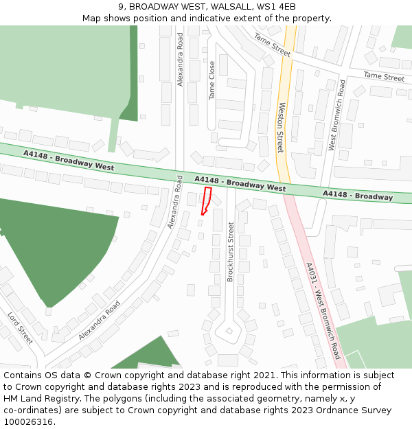 9, BROADWAY WEST, WALSALL, WS1 4EB: Location map and indicative extent of plot