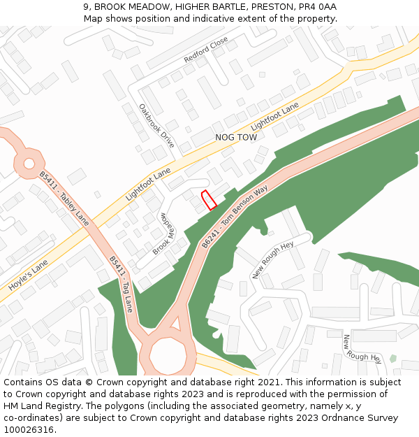 9, BROOK MEADOW, HIGHER BARTLE, PRESTON, PR4 0AA: Location map and indicative extent of plot