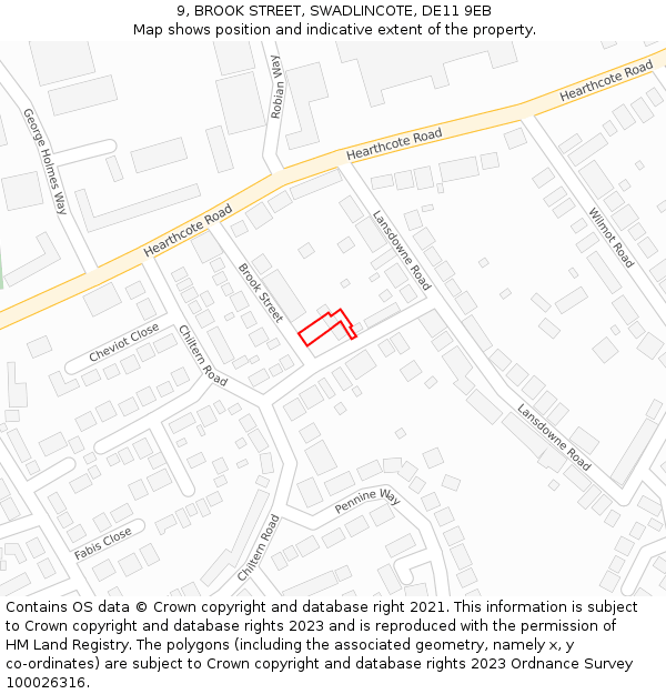 9, BROOK STREET, SWADLINCOTE, DE11 9EB: Location map and indicative extent of plot