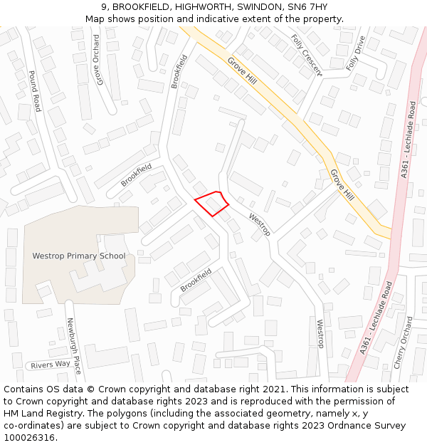 9, BROOKFIELD, HIGHWORTH, SWINDON, SN6 7HY: Location map and indicative extent of plot