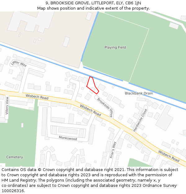 9, BROOKSIDE GROVE, LITTLEPORT, ELY, CB6 1JN: Location map and indicative extent of plot