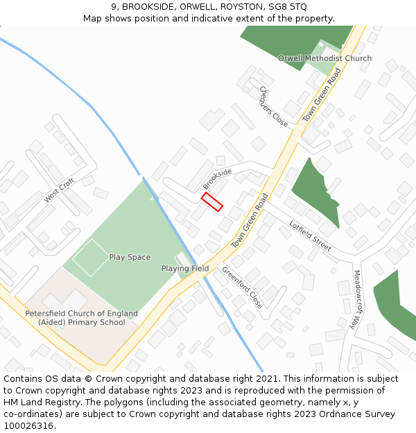 9, BROOKSIDE, ORWELL, ROYSTON, SG8 5TQ: Location map and indicative extent of plot