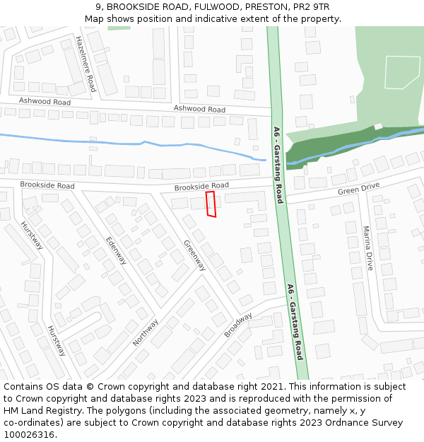 9, BROOKSIDE ROAD, FULWOOD, PRESTON, PR2 9TR: Location map and indicative extent of plot