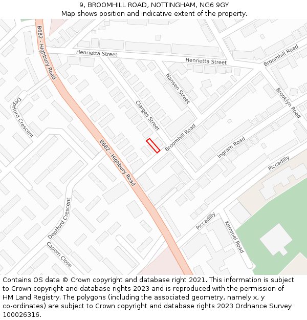 9, BROOMHILL ROAD, NOTTINGHAM, NG6 9GY: Location map and indicative extent of plot