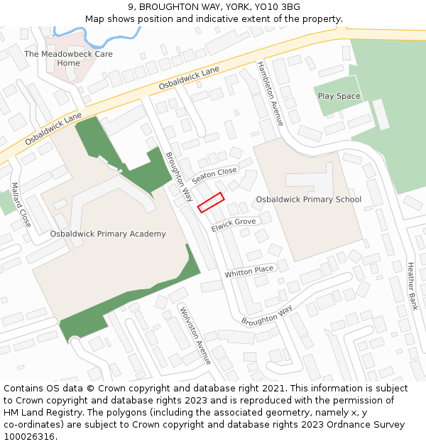 9, BROUGHTON WAY, YORK, YO10 3BG: Location map and indicative extent of plot