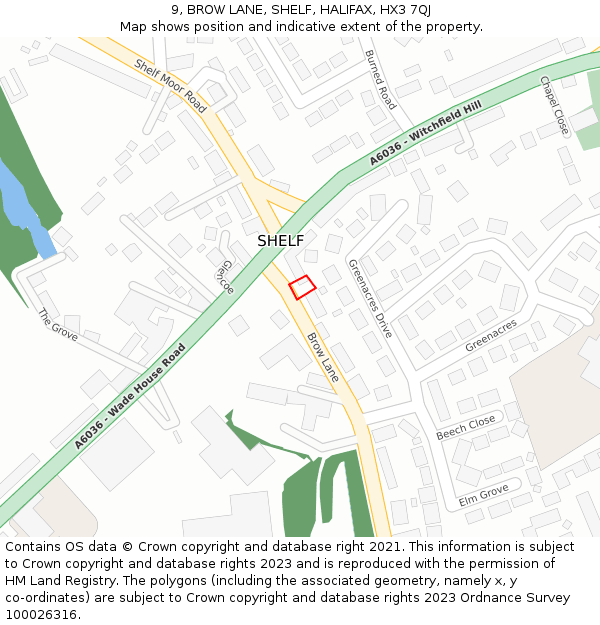 9, BROW LANE, SHELF, HALIFAX, HX3 7QJ: Location map and indicative extent of plot