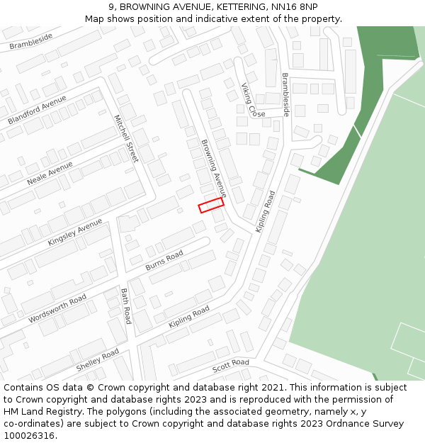 9, BROWNING AVENUE, KETTERING, NN16 8NP: Location map and indicative extent of plot