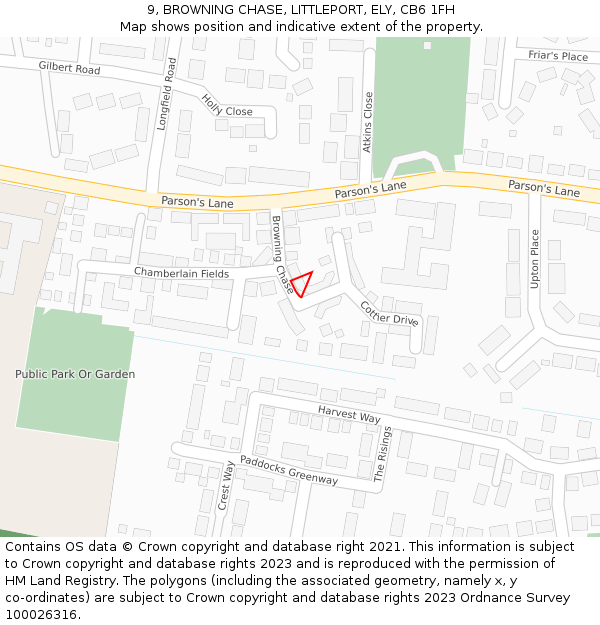 9, BROWNING CHASE, LITTLEPORT, ELY, CB6 1FH: Location map and indicative extent of plot