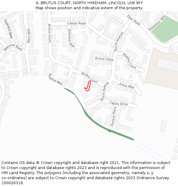 9, BRUTUS COURT, NORTH HYKEHAM, LINCOLN, LN6 9FY: Location map and indicative extent of plot