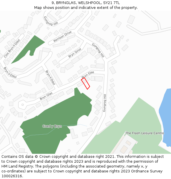 9, BRYNGLAS, WELSHPOOL, SY21 7TL: Location map and indicative extent of plot