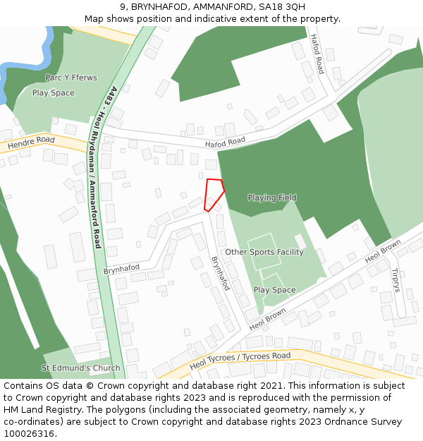 9, BRYNHAFOD, AMMANFORD, SA18 3QH: Location map and indicative extent of plot