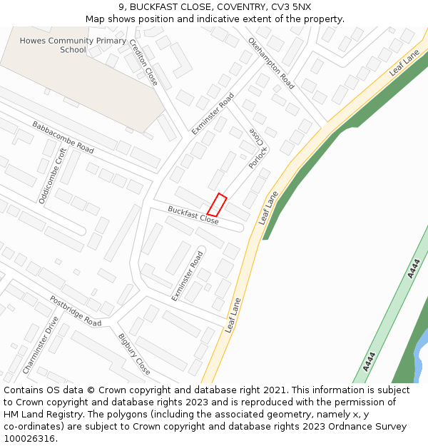 9, BUCKFAST CLOSE, COVENTRY, CV3 5NX: Location map and indicative extent of plot