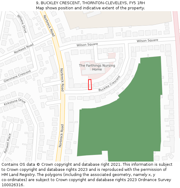 9, BUCKLEY CRESCENT, THORNTON-CLEVELEYS, FY5 1RH: Location map and indicative extent of plot