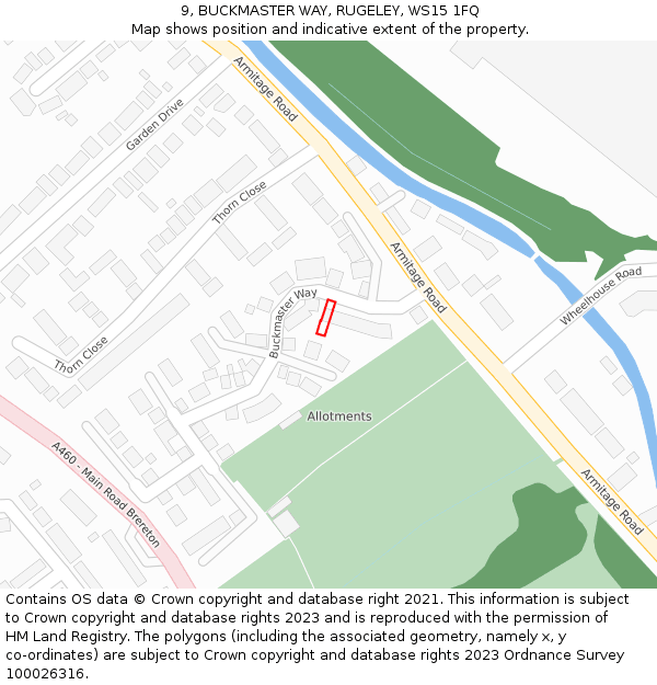 9, BUCKMASTER WAY, RUGELEY, WS15 1FQ: Location map and indicative extent of plot