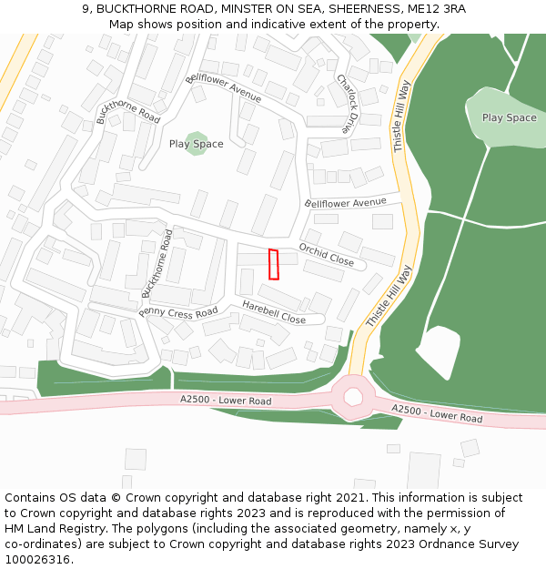 9, BUCKTHORNE ROAD, MINSTER ON SEA, SHEERNESS, ME12 3RA: Location map and indicative extent of plot