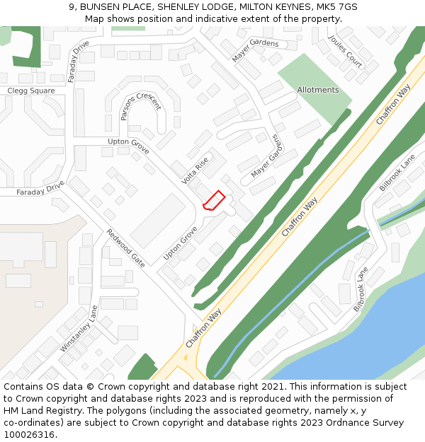 9, BUNSEN PLACE, SHENLEY LODGE, MILTON KEYNES, MK5 7GS: Location map and indicative extent of plot