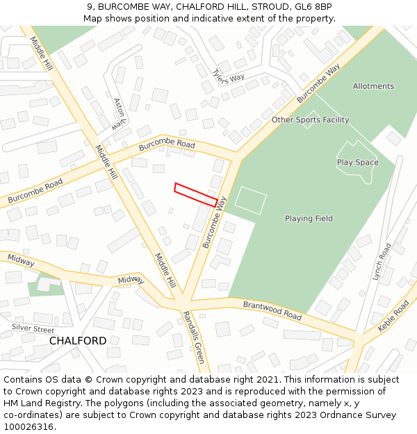 9, BURCOMBE WAY, CHALFORD HILL, STROUD, GL6 8BP: Location map and indicative extent of plot