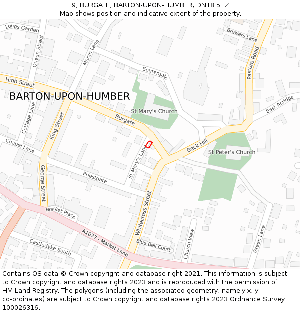 9, BURGATE, BARTON-UPON-HUMBER, DN18 5EZ: Location map and indicative extent of plot