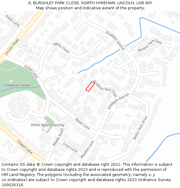 9, BURGHLEY PARK CLOSE, NORTH HYKEHAM, LINCOLN, LN6 9XY: Location map and indicative extent of plot