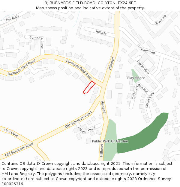 9, BURNARDS FIELD ROAD, COLYTON, EX24 6PE: Location map and indicative extent of plot