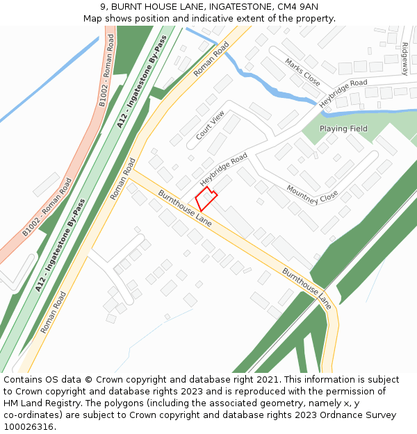 9, BURNT HOUSE LANE, INGATESTONE, CM4 9AN: Location map and indicative extent of plot